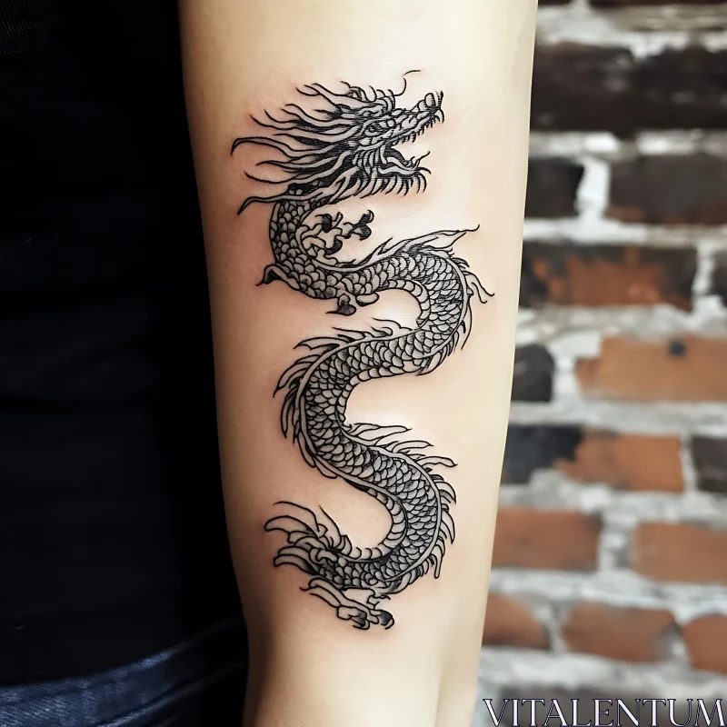 Detailed Black Ink Dragon Tattoo AI Image