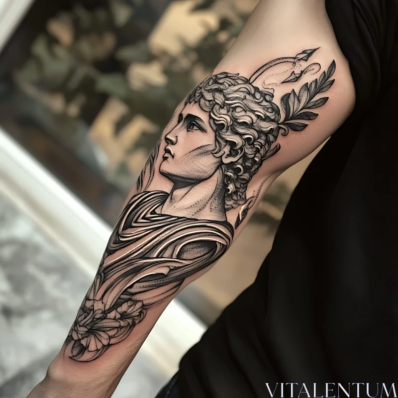 Classical Greco-Roman Tattoo Art on Arm AI Image