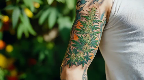 Artistic Cannabis Tattoo on Arm