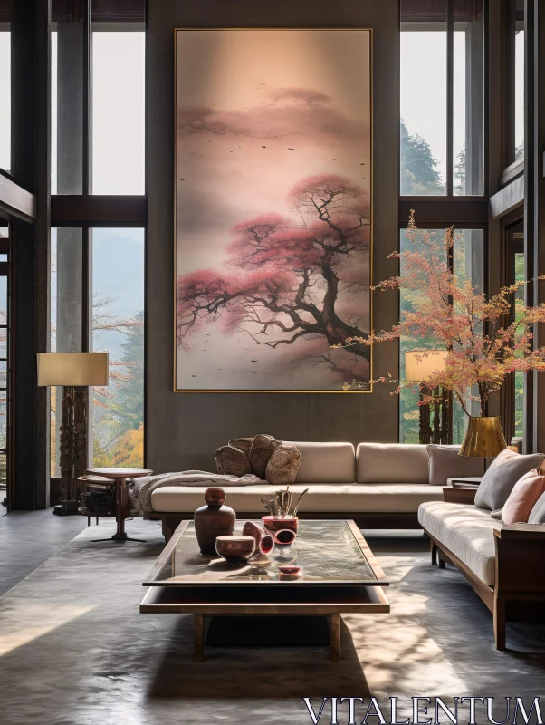 Serene Interior with Floral Painting AI Image