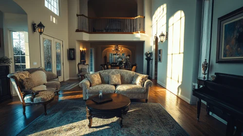 Sunlit Interior with Classic Furniture