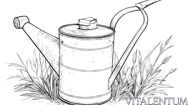 Monochrome Watering Can Illustration AI Image