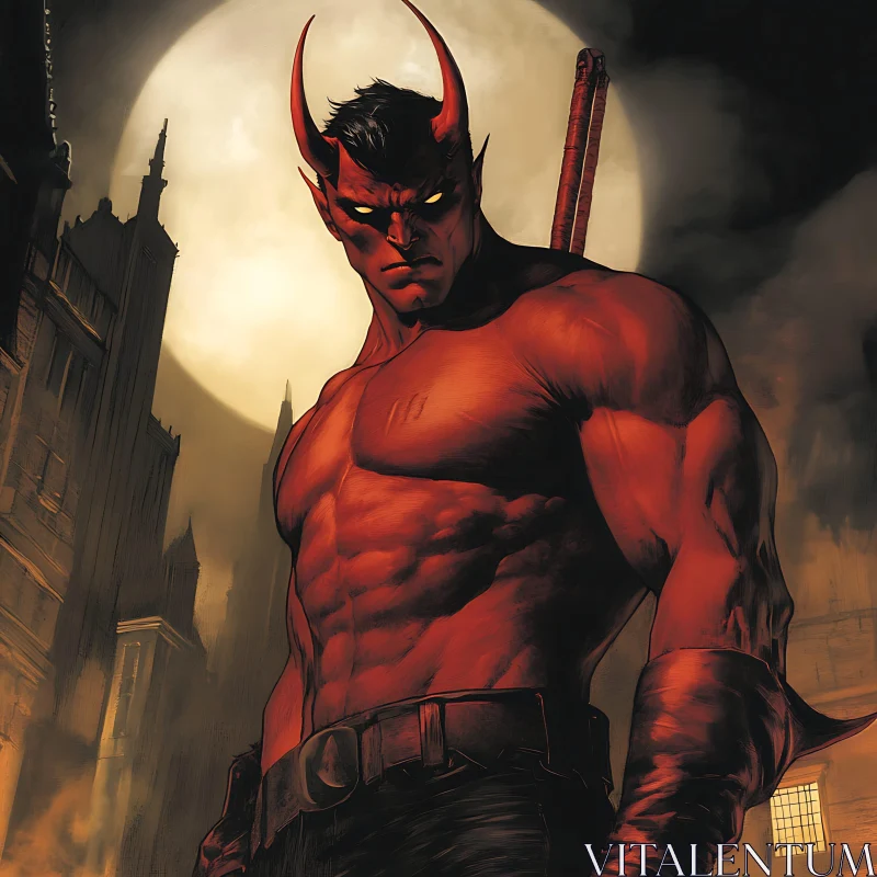 AI ART Red Demon Superhero in Urban Setting