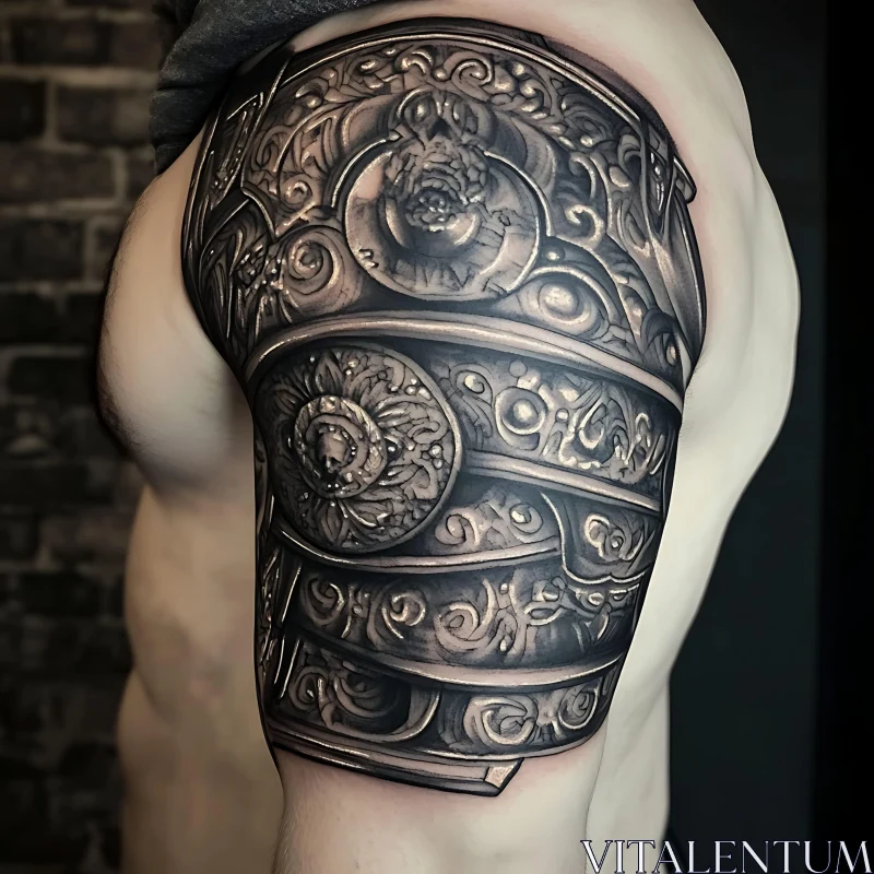 Medieval Armor Tattoo Art on Shoulder AI Image