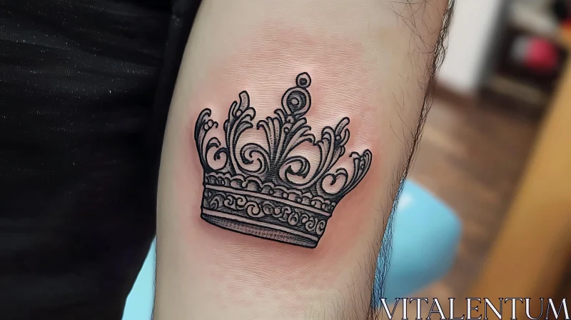 Intricate Crown Tattoo Design on Inner Arm AI Image