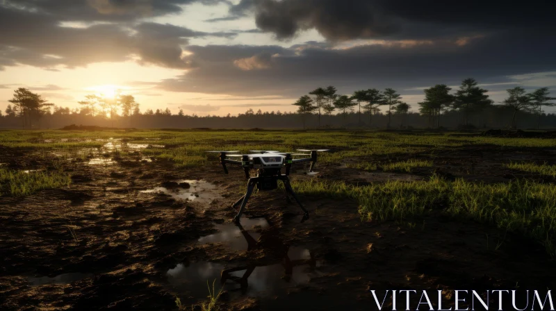 Agricultural Drone in a Field at Sunset - Indonesian Art Influence AI Image