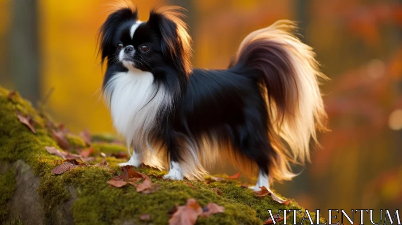 Black and White Dog in Autumn: A Luxurious Fall Scene AI Image