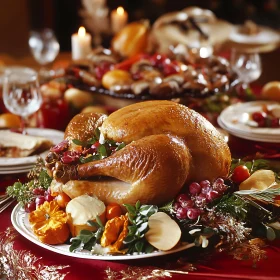 Garnished Thanksgiving Turkey Table Setting