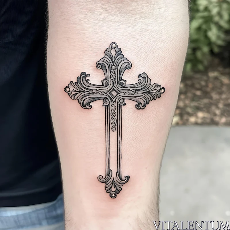 Intricate Cross Tattoo with Filigree Detailing AI Image