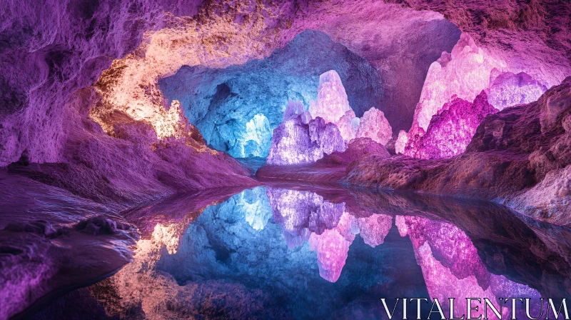 AI ART Vibrant Crystal Cave with Reflective Waters