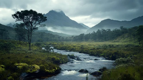 Serene Mountain View with Flowing River