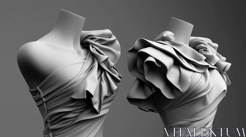 Elegant 3D Female Dress with Ruffles | Fashion Art AI Image