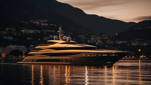 Elegant Luxury Yacht Sailing in the Enchanting Night Sea