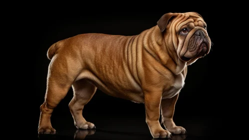 English Bulldog Against Black Background in Smooth Lines and Bold Colors