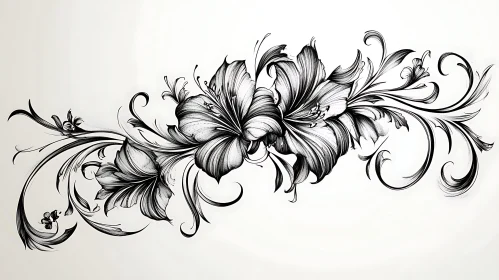 Intricate Black Ink Floral Artwork