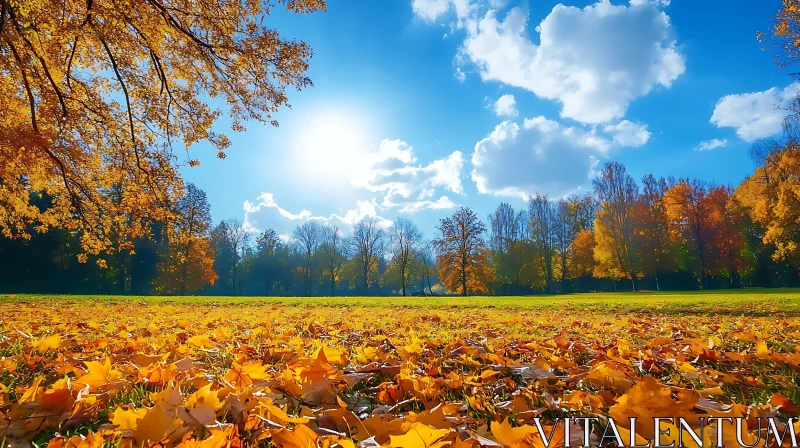 Autumnal Landscape with Fallen Leaves AI Image