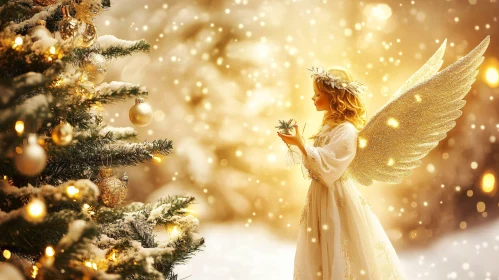 Winter Angel Snowflake Christmas Scene