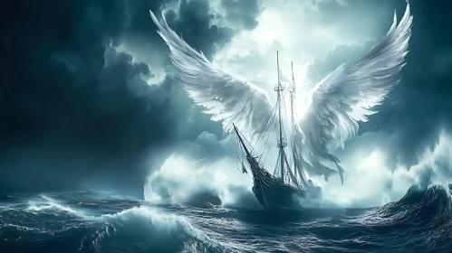 Sailing Ship and Angel Wings Artwork