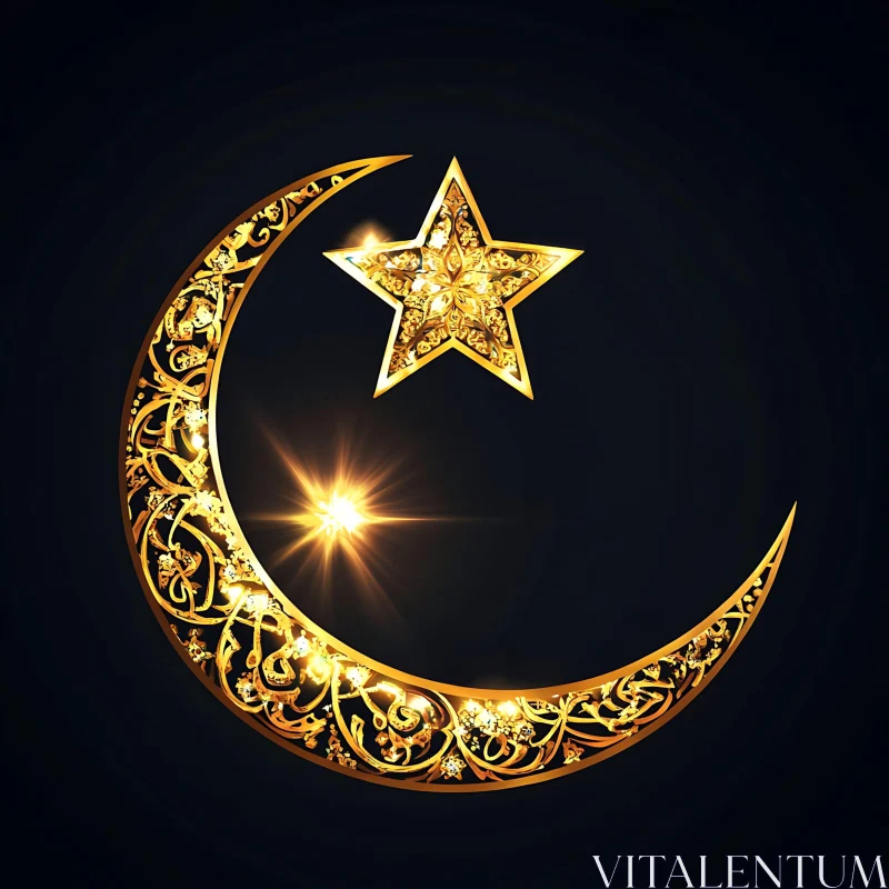 Ornate Gold Star and Crescent Design AI Image