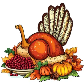 Festive Thanksgiving Turkey and Pumpkins