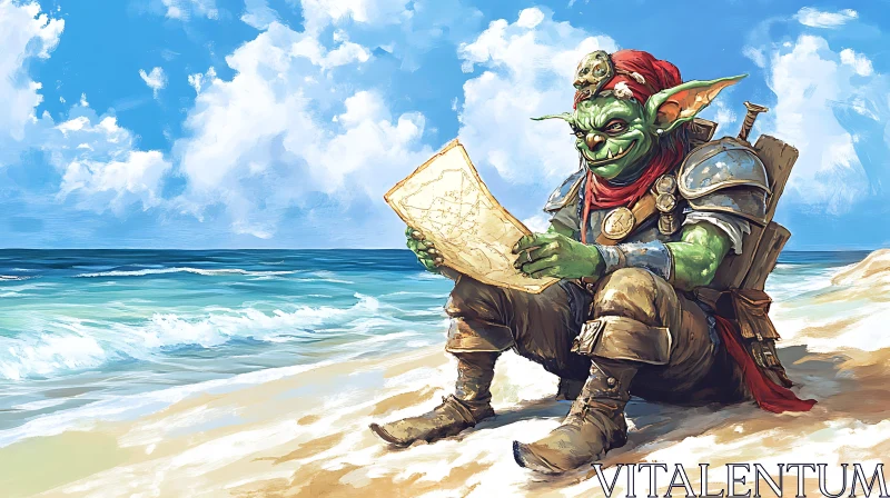 AI ART Beach Goblin with Treasure Map