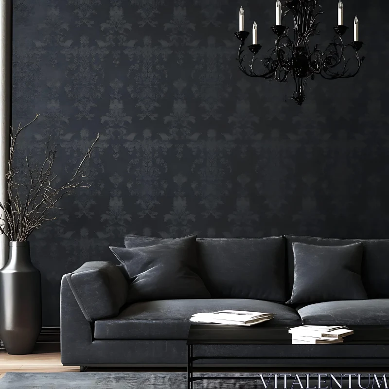 AI ART Dark Interior Design with Chandelier