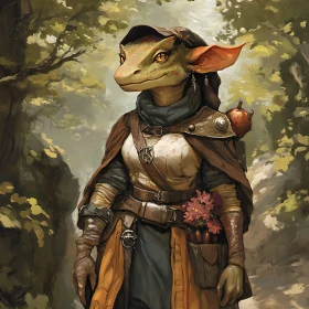 Fantasy Lizard Character in Forest Ambiance