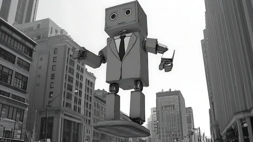 Monochrome Robot in Urban Setting