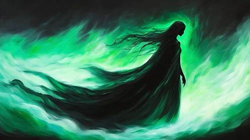 Mystical Woman in Swirling Green Light