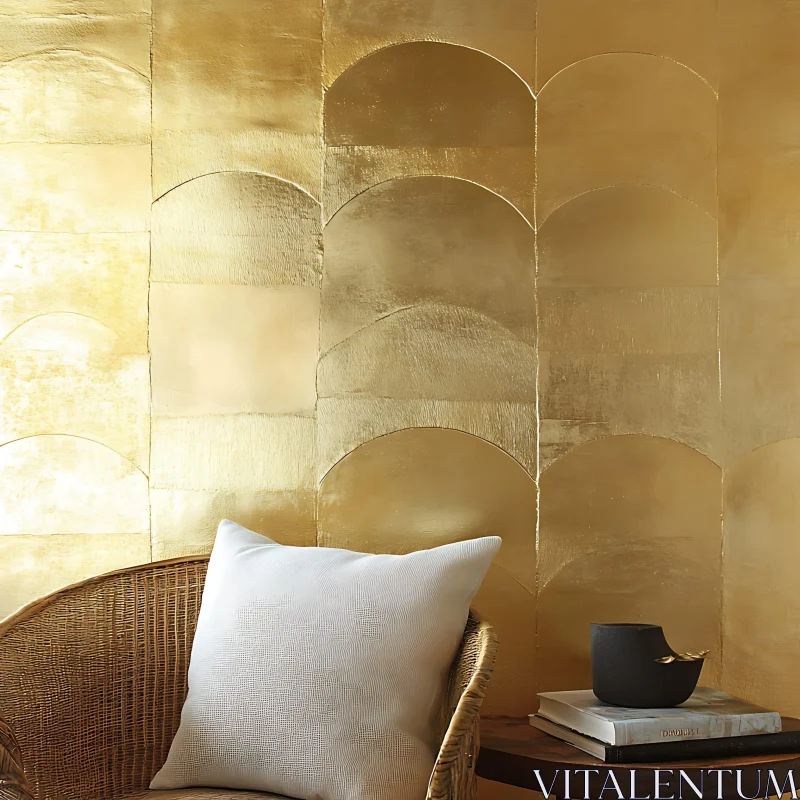 AI ART Luxe Interior Design with Gold Leaf Wall