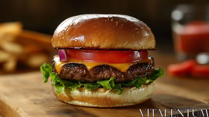 Juicy Burger with Cheese, Lettuce, Tomato and Onion AI Image