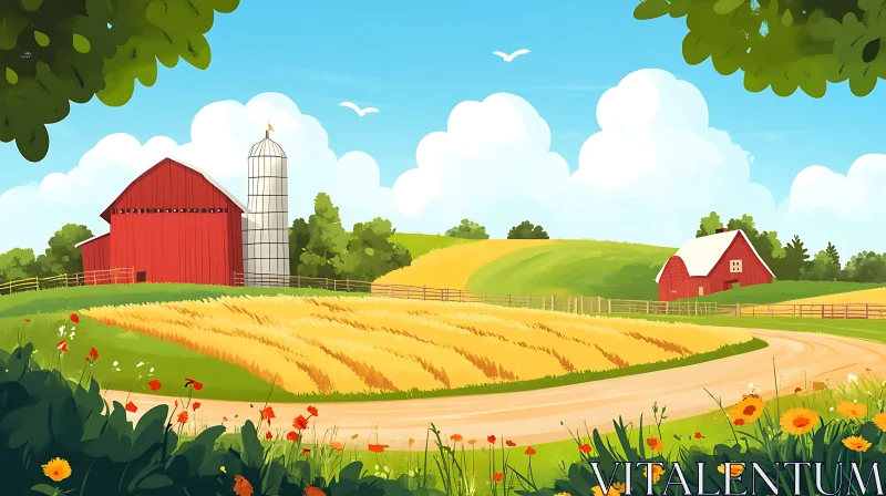 Idyllic Countryside Farm Scene AI Image