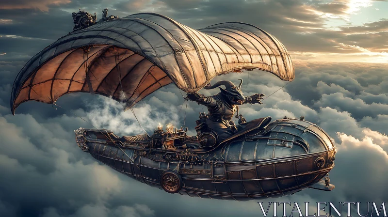 AI ART Horned Pilot Steampunk Airship Flight