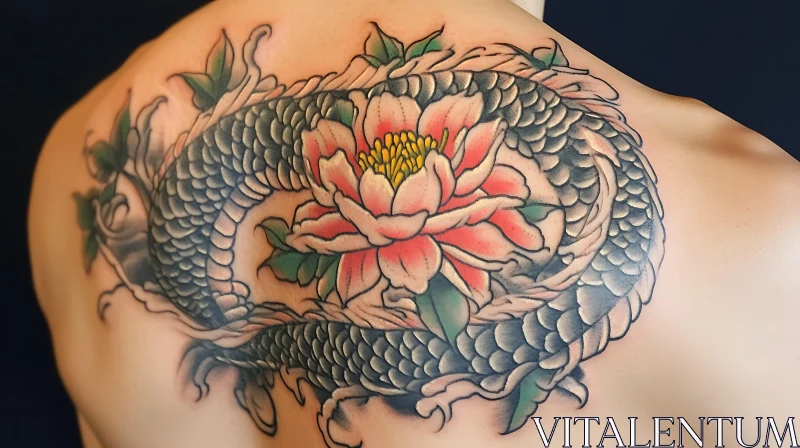 Dragon and Peony Tattoo Design AI Image