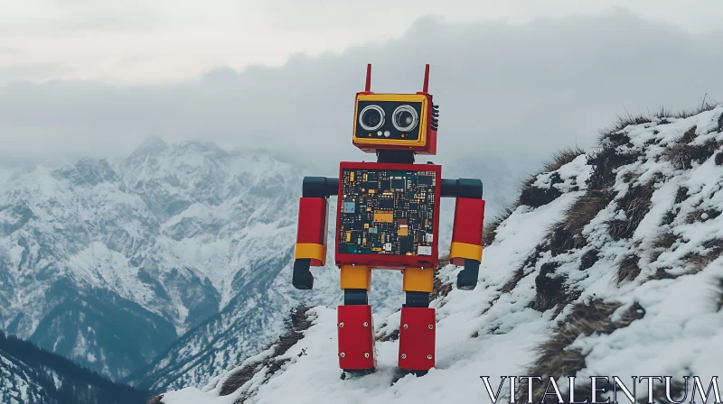 AI ART Red Robot in Winter Landscape