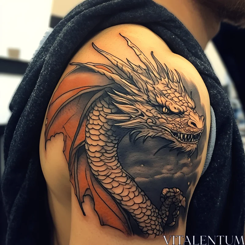 Detailed Mythical Dragon Arm Tattoo AI Image