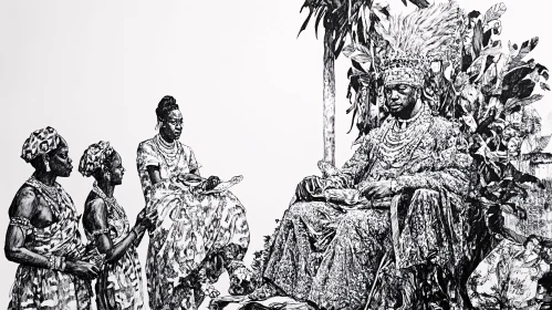 Detailed Ink Drawing of African Royalty