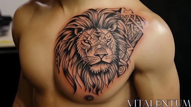 Majestic Lion Chest Ink Art AI Image