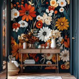 Floral Interior with Wooden Console Table