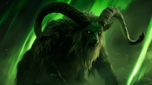 Mystical Horned Demon in Green Light