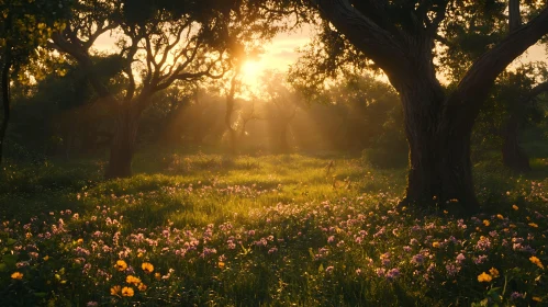 Sunlit Wildflower Field