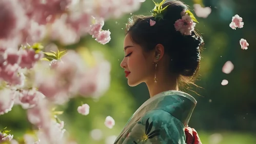 Serene Portrait of Woman with Flowers