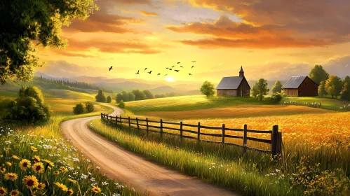 Picturesque Country Road at Sunset