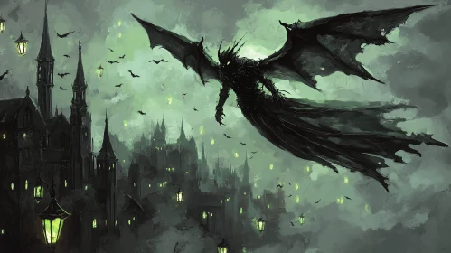 Winged Demon in Gothic Landscape