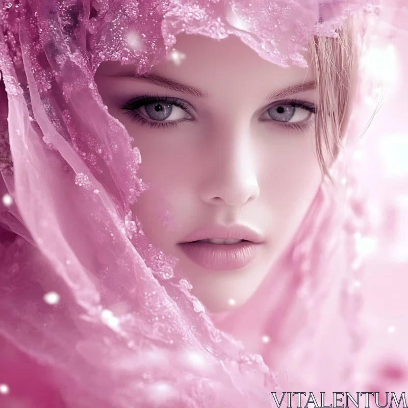 Pink Veil Woman Portrait AI Image