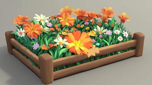 Vibrant Flower Garden in Wooden Crate