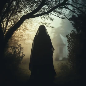 Mysterious Figure in Foggy Scene