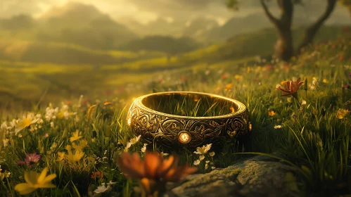 Golden Ring in a Grassy Field