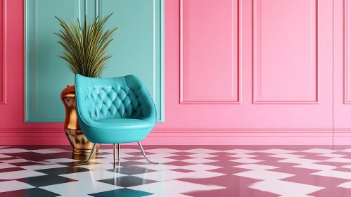 Chic Interior with Turquoise Chair and Accents