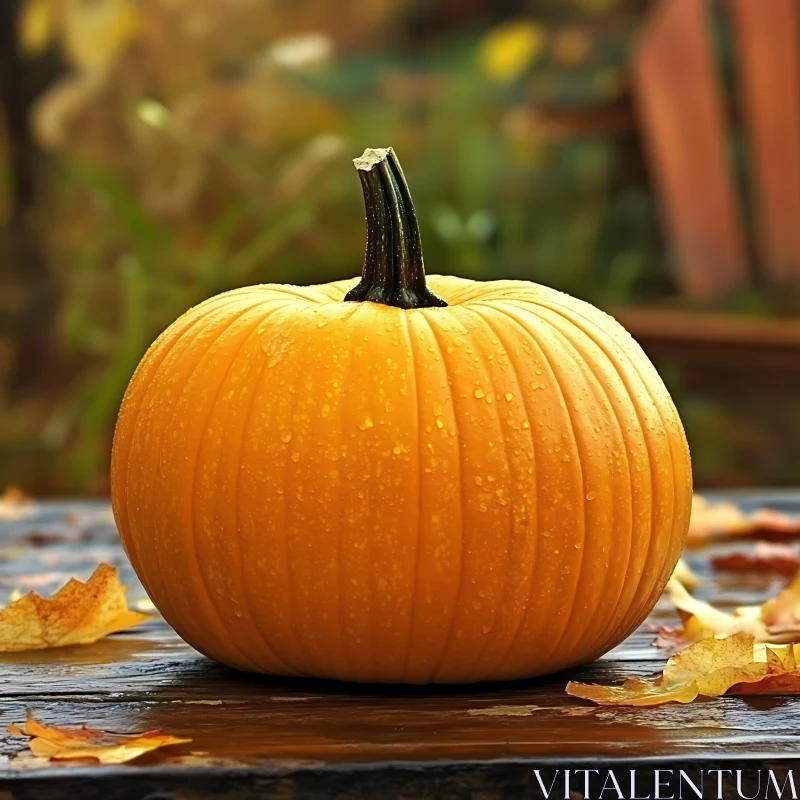 Rustic Pumpkin on Wooden Table AI Image